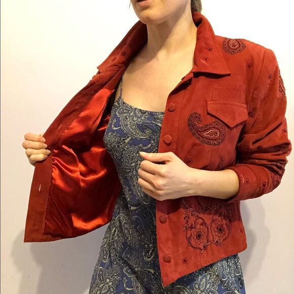 Double D Ranch Rust Suede Paisley Embroidered Western Jacket Size S Cowgirl - Picture 6 of 16